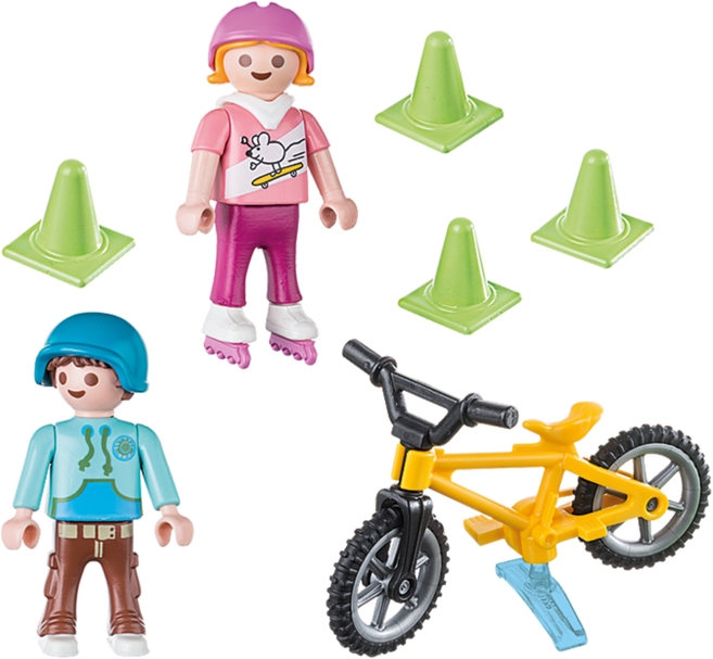 Children with skates and bike – box_back